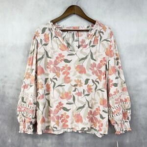 Women’s Floral Peasant Blouse - Pink/Green